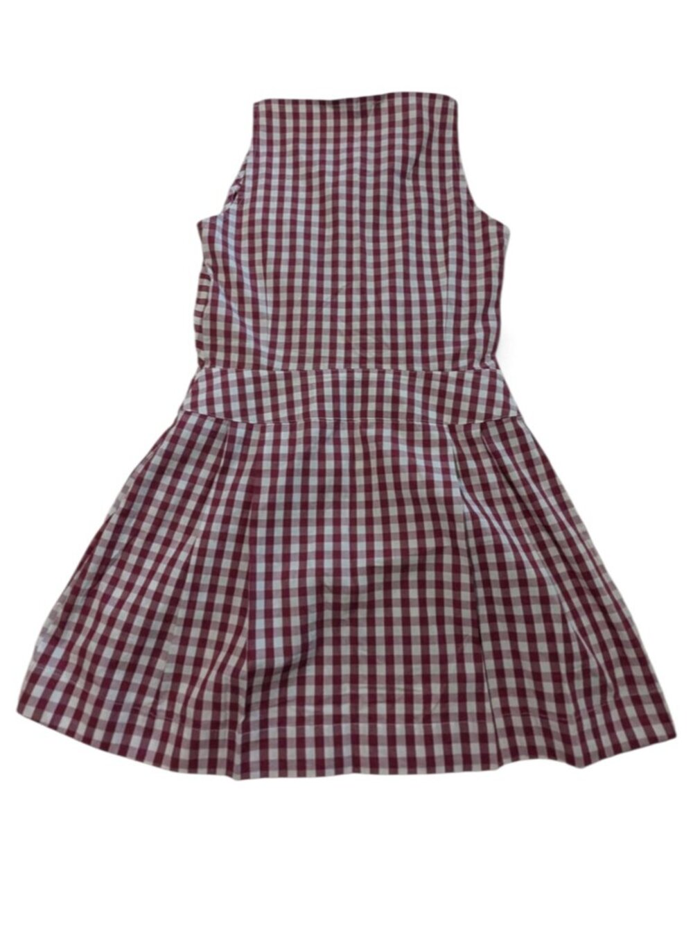 TEIJA Gingham Pleated Mini Dress Size 6 Burgundy White EUC - Picture 6 of 9